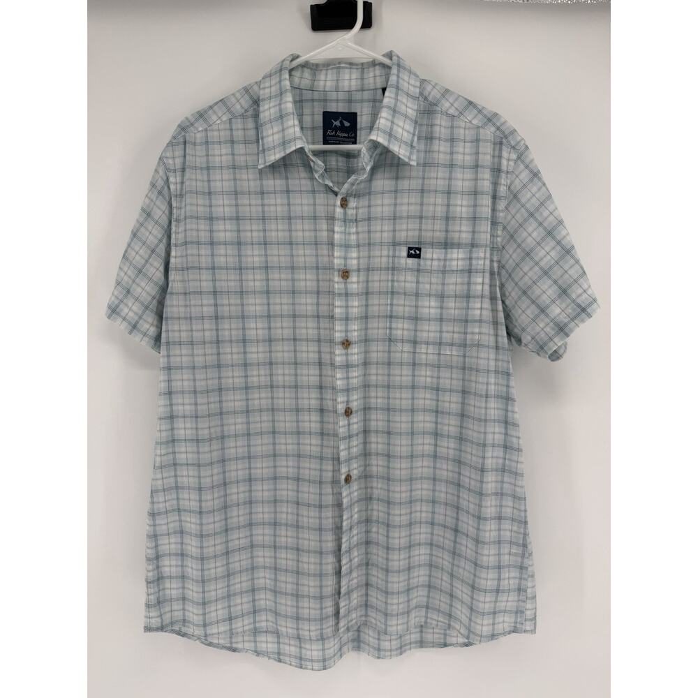 Fish Hippie Rumfront Collection Blue White Plaid Button Down Shirt Mens Large